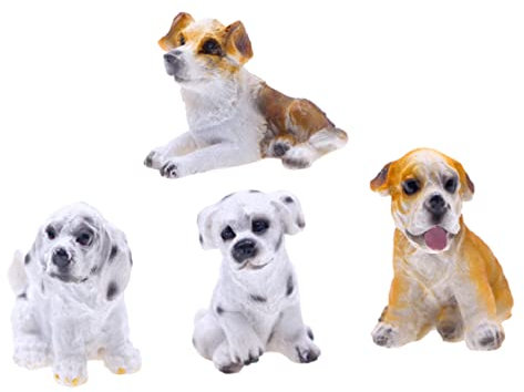 VICASKY 4 Stück Simulationshund Mini-tierfiguren Realistische Hundefiguren Hundestatue Welpen-bonsai-figuren Realistische Tierspielzeuge Mini-kuchen Harz Spielzeugzimmer Miniatur Kleinkind