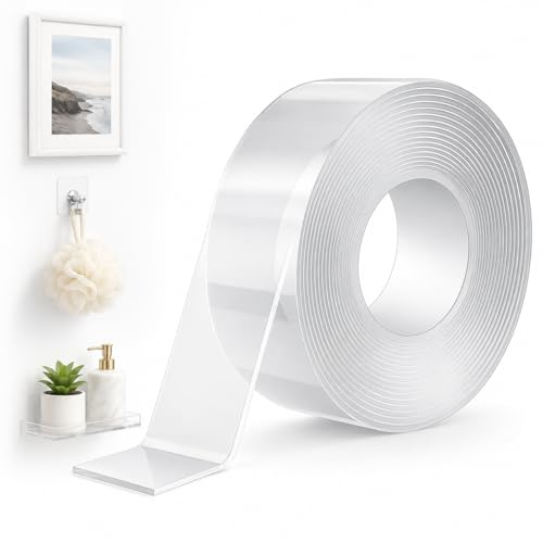 ODLY Nano Cinta adhesiva de doble cara resistente de 5 m, impermeable, extraíble, reutilizable, transparente para fotos, ropa, alfombras, rollo de montaje y montaje (3 m x 3 cm x 2 mm)