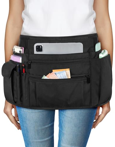 Rexmica Waitress Server Apron with Multiple Pockets, Half Apron with Adjustable Belt for Waitress, Waiter, Women Men Server, Waist Apron for Restaurant, Bistro, Kitchen, Black