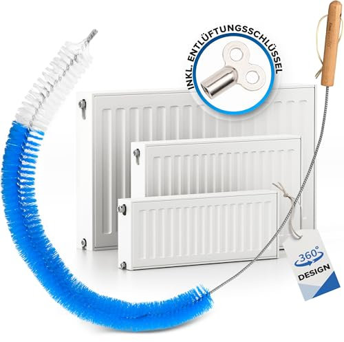 PEARWAY Spazzola per radiatori con chiave di sfiato – Spazzola per radiatori a lungo riduce efficacemente i costi di riscaldamento – Spazzola per la pulizia del radiatore con setole extra solide –