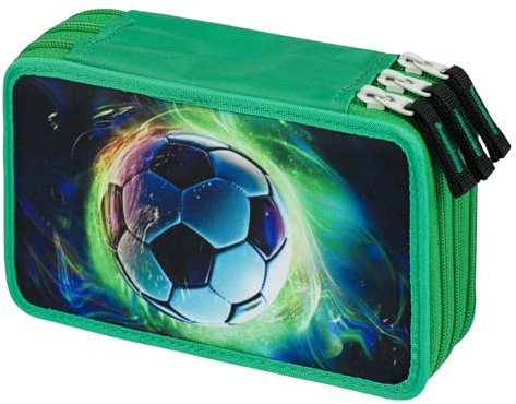 Baagl 3 Fach Federmäppchen für Jungen Mädchen, Schulmäppchen für Schreibwaren, Schulsachen Federtasche, Jungen Federmappe, Mäppchen für Schule (Fußball Ball)