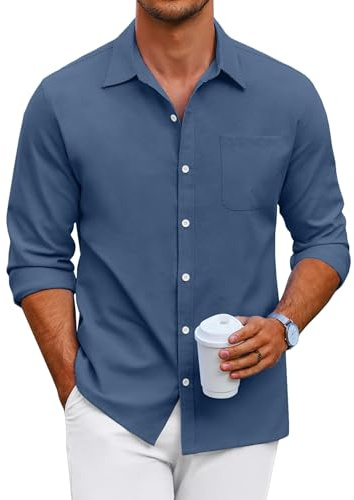 COOFANDY Herrenhemden Langarm Freizeithemden für Herren Casual Business Oxford Hemd Männer Langarmhemd Baumwolle Oberhemden Herren Langarm Bügelfrei Button Down Shirt Navy Blau XXL