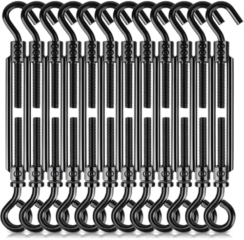 hannger Schwarz Spannschloss M6 für Stahlseil, Seilspanner mit Haken & Öse | Dekoratives Drahtseil-Spanner für Seilspanner, Schattensegel, Zaun, Zelt, Bild, hängende Hardware, Installation (12er-Pack)
