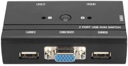 VGA USB KVM Switch, 2 Port Manual VGA KVM Switch for 2 PC Sharing, 1 Video Monitor Keyboard Mouse Scanner Printer USB Devices, 10 8 7 XP, for Offices