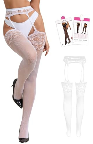 ohyeahlady Suspender Tights for Women Sexy Patterned Garter Pantyhose Black Stretch Fishnet Stockings Plus Size XS-M