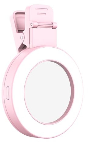 Andoer LED Ring Light for Mobile Phone with Clip, Selfie Ring Light 3 Light Modes, 3 Brightness Levels, Photography Focus for Video Conference Streaming Makeup Vlog Youtube TikTok (Pink)