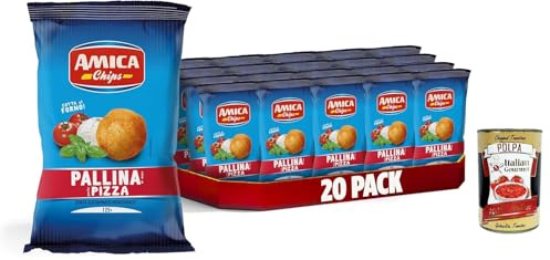 Amica Chips | Patatine Palline al Gusto Pizza, pizza, maïs, snacks au four, avec huile de graines de tournesol, 20 x 125 g, avec Italian Gourmet Polpa 400 g