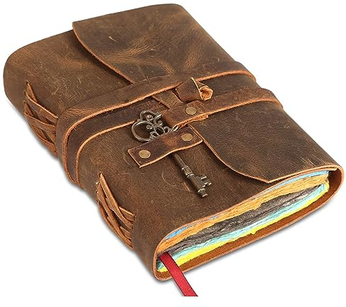 URBAN LEATHER Tagebuch mit Schlüsselband, Leder, 17,8 cm, mit mehrfarbigen, unlinierten Seiten, Geschenk für Männer und Frauen, antikes handgefertigtes Schreibnotizbuch, Tagebuch, Künstler, Zeichnen