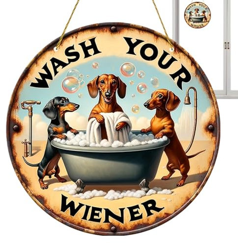 Dachshund Door Sign | Wooden Dogs In Bathtub Decor Sign | Welcome Dog Door Hanger For Holiday Front Door, Home, And Seasonal Decor | Perfect For Dog Lovers To Add A Fun Touch To Their Entryway