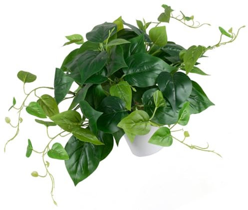 FARROWR Artificial Pothos Plant with Plastic Pot - Fake Indoor Faux Plant for Home Office Decor 1 Pack