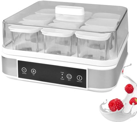 ELIKBH Yogurtera casera, Yogurt orgánico en casa, con 9 tarros de Cristal, con Control de Temperatura y Tiempo, diseño Visible de 360°, para Hacer Yogur