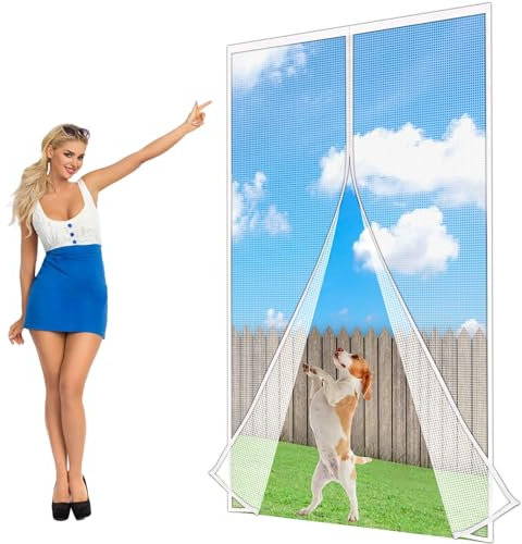 Rideaux Toile Insect Ecran, 195x215cm Moustiquaire Porte Fenetre Aimantée Magnetique, Moustiquaire Baie Vitree Coulissante, Rideaux Anti Mouches pour Porte LF2C1 ‎Blanc