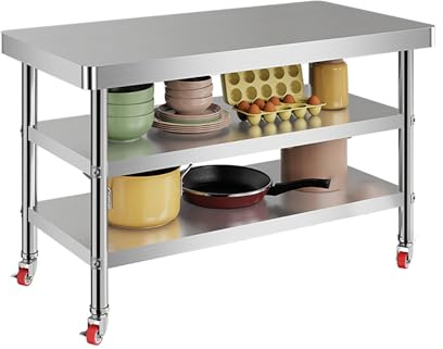LHXLSH Edelstahltisch Lebensmittelzubereitung, Arbeitstisch Edelstahl, Mit Verstellbare füße Und 4 Universal Rädern, 400KG Gastro Tisch Ablagetisch(120 * 60cm/47.2 * 23.6)
