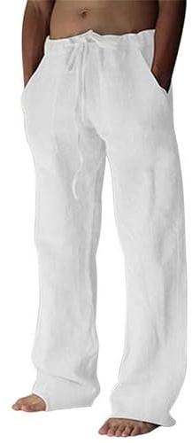 Litthing Pantalones de Lino para Hombre Algodón Verano con Bolsillos Cordó
