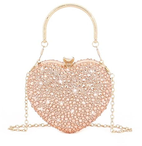 Naimo Damen Herz Clutch Strass Handtasche Glitzer Mini Tasche Abendtasche für Party Hochzeit Cocktail