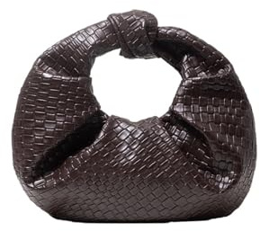 LYXYGMV Retro-Handtasche aus Kunstleder mit gewebtem Muster, geknotete dekorative Halbmondtasche, Plissierte Wolkentasche, Elegante Abendtasche Für Reisen, Partys(Coffee)