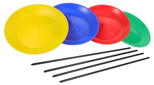 Mikikit Assiettes de Jonglage Colorées Plastique avec Baguettes Jeu Assiettes Rotatives Amusantes pour Débutants