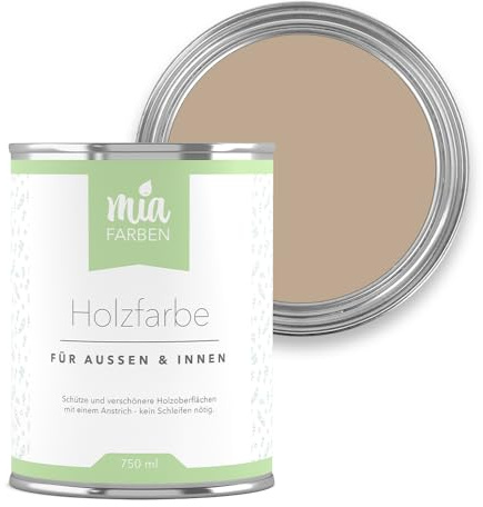 miafarben Holzfarbe ohne Schleifen matt 750ml (Kleiner Nougattraum) | Wetterfeste Holzfarbe für außen und innen, hochdeckend und wasserbasiert, für Möbel, Türen, Zäune und Gartenhaus