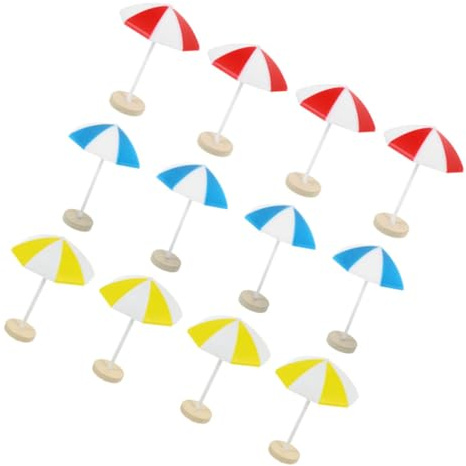 BCOATH 8pcs Miniature Beach Umbrellas and Sun Umbrellas for Doll House Diy Decor, Medium Blue and Yellow Resin Micro Landscape Accessories for Ocean Scene Display