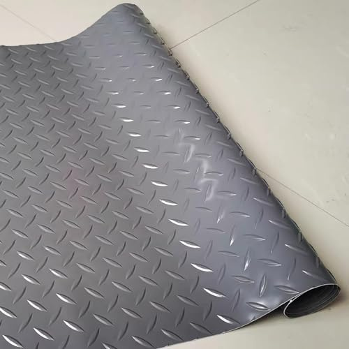 Rubber Garage Floor Mat, Heavy Duty Non-slip Checker Plate Matting, 1.5mm Thick Insulated Flooring for Garage, Workshop, Boat Shed, Van