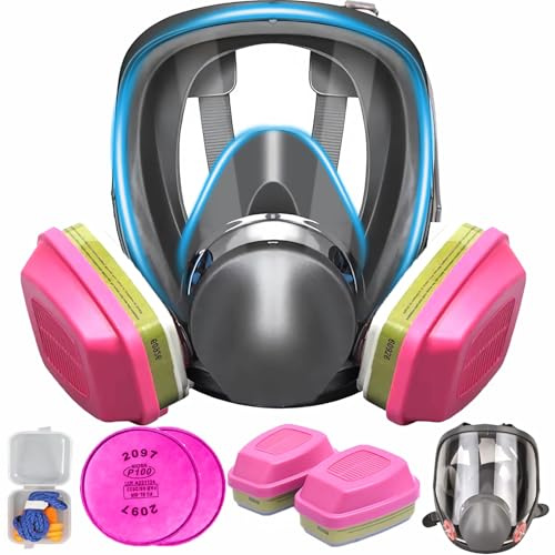 SGIXBE Full Face Respirator Mask, Reusable with Replaceable Filters, Anti-fog, Black, Silicone, for Welding, Spray Painting, Chemical Handling (Full Face+2097+earplugs)