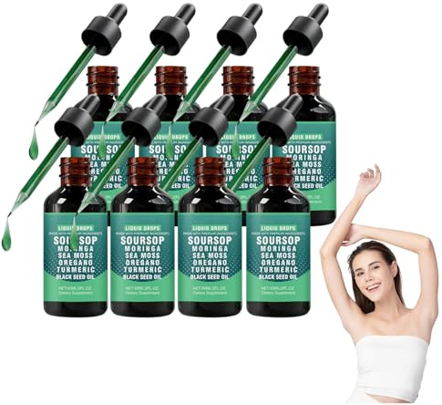 Gouttes liquides amères de corossol, sérum à base de plantes 10 en 1, complément alimentaire naturel pour le bien-être quotidien, le soutien immunitaire et énergétique, l'amélioration (8 bouteilles)