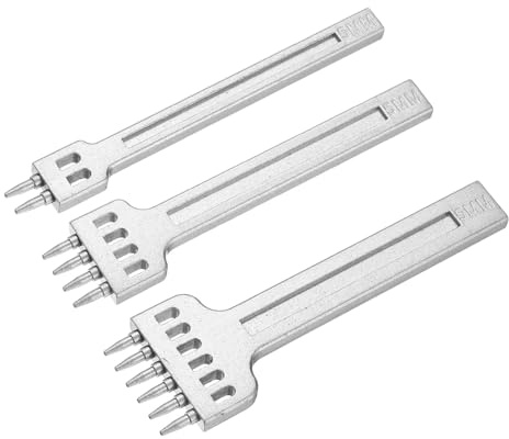 QUARKZMAN 3 Piezas De Punzón Para Coser Cuero 5mm Herramienta Blanco | Para Hacer Agujeros En Cuero, Acero Aleado, 2/4/6 Púas, Cincel Para Manualidades Carteras Monederos Tarjeteros Cinturones