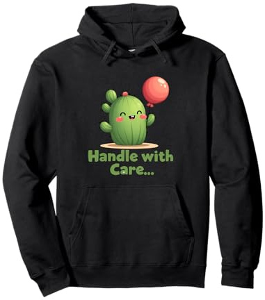 Carino Sorridente Cactus Holding Rosso Palloncino Illustrazione Felpa con Cappuccio