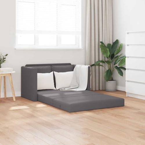 Kaloriko Bodensofa mit Schlaffunktion Grau Kunstleder 112x174x55 cm, 2-Sitzer Schlafsofa mit klappbarer Liegefläche, platzsparende Couch für Wohnzimmer Büro Gästezimmer, komfortable Polstergarnitur