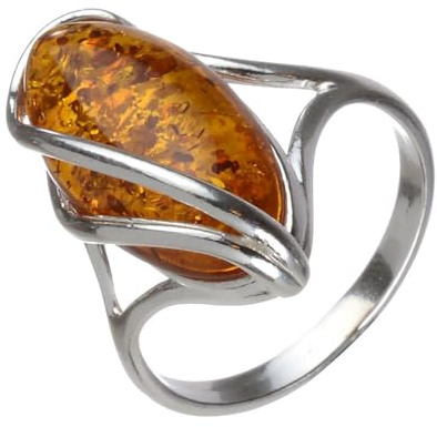 Holiday Gift Shops Bague Adulte en Argent Sterling et Ambre Ovale au Miel de la Baltique Micaela - Taille 65