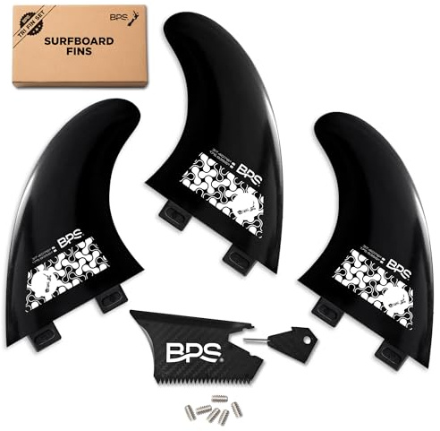 BPS New Zealand Fiberglass Reinforced Eco Surfboard Fins ? with 60% Recycled Nylon Plastic Thruster 3 Fins Set (FCS G5 M5 Style), with FCS Screws and Hex Key