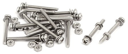 sourcing map M2,5 x25mm vis tête cruciforme écrou vis avec Rondelle Acier inox 304 18 Set