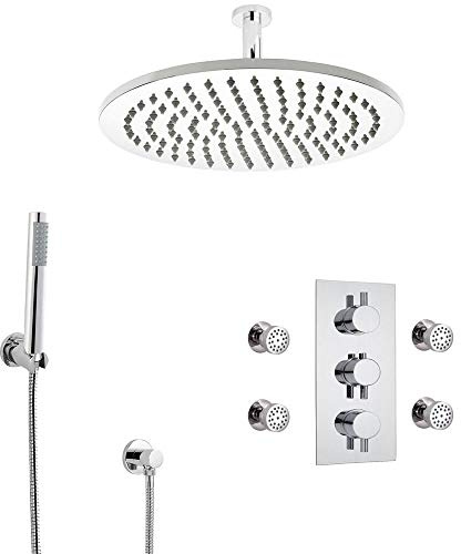 MILANO Mixer Valve 300mm Round Shower Head Handset Body Jets Chrome