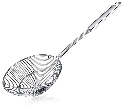 Spider Strainer Skimmer, Swify Stainless Steel Asian Strainer Ladle Frying Spoon with Handle for Kitchen Deep Fryer, Pasta, Spaghetti, Noodle, 7 Inch