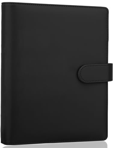 Antner A5 Binder 6 Ring Refillable Notebook Planner Cover for A5 Planner Inserts & Refill Paper, PU Leather Loose Leaf Personal Organizer Photocard Holder Budget Binder with Magnetic Buckle, Black