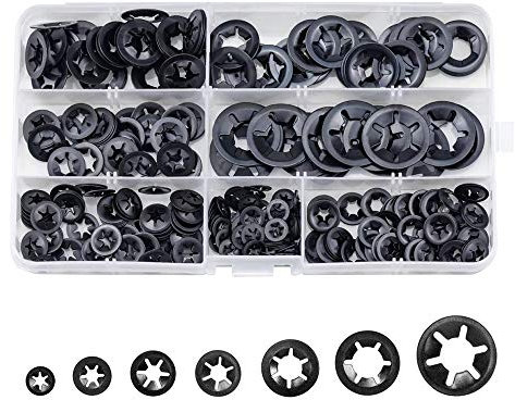 SoundZero 340 Pièces Rondelles Starlock, Rondelles à Verrouillage Rapide Avec Étui de Rangement Transparent, pour Équipement Mécanique, Production Industrielle d'Absorption Des Chocs
