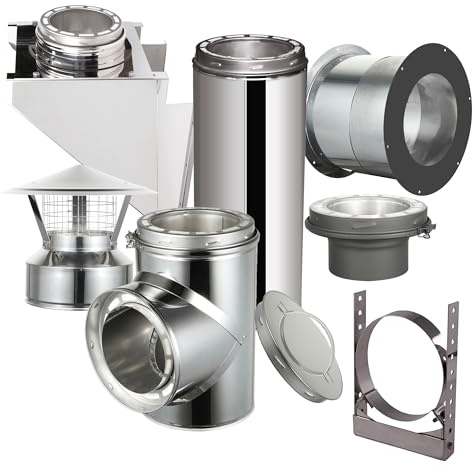 AllFuel HST Through The Wall Kit with Spark Guard Chimney Cap for 6 Diameter 304 Stainless Steel Class-A Double Wall All Fuel Insulated Chimney Pipe (18 Length, Adjustable Wall Bracket)