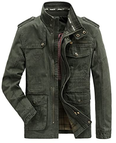 MERCIYD Men's Classic Jacket Pure Cotton Military Stand Collar Coat Cotton Leisure Pockets Casual Coat
