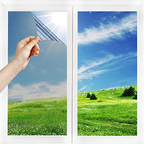 Film Miroir Fenêtre sans Tain Anti Chaleur Anti-Regard Contrôle de la Température Protection de la Vie Privée Film Adhésif Réfléchissant pour Fenêtre Maison Bureau Magasin (75 * 100cm, Argent)