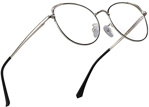 XFentech Blaulichtfilter Brille - Damen Herren UV400 Schutz Klassische Metall Oval Rahmen Klare Linse Brille Dekobrillen Gaming Computerbrillen