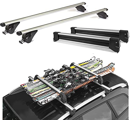 Dachträger aus Aluminium + Skihalter 6 Paar Ski oder 4 Snowboarden für SUZUKI VITARA ab 2015 mit integriertem Railing