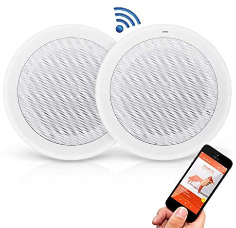 DISCORAMA Coppia Speaker da Soffitto Bluetooth 15W, Audio Filodiffusione Altoparlante 18cm Diametro, Casse da Parete Con Montaggio Ad Incasso