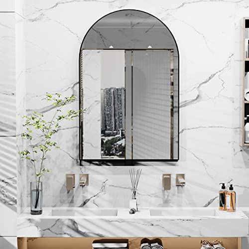 LUVODI Large Arch Wall Mirror: 960x660mm Black Aluminum Framed Wall Mounted Pill Mirror for Bathroom, Living Room, Bedroom, Dressing Room, Entryway Decor, Hang Vertical or Horizontal