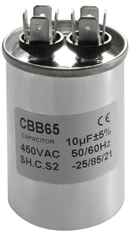 PATIKIL CBB65 Kondensator, 10µF 450V Anlaufkondensator Motorkondensator Aluminiumgehäuse Arbeitskondensator mit 2 Stifte für Klimagerät Waschmaschine Kühlung Wärmepumpe Verflüssiger