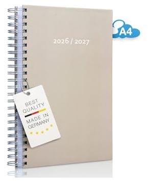 edition cumulus 2026/2027 Dicker Kalender DIN A4 – TAUPE - MADE IN GERMANY - Ideal fürs Büro – Spiralbindung – pro Tag eine volle A4 Seite Platz – Aug 26 – Aug 27
