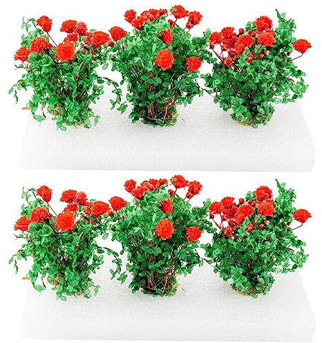Warmtree 6 Stück Miniatur-Blumenbüschel Blumenbüschel Statische Grasbüschel für Zug, Landschaft, Eisenbahn, Landschaft, Sand, Militär, Modell, Miniaturbasen und Dioramen (rot)