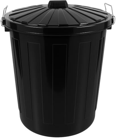 HRB Maxitonne Liter, tunna av stabilt hårdplast, avtagbar lock med metallspärr, lämplig för tvätt, leksaker eller som soptunna i köket (Svart, 50 liter)