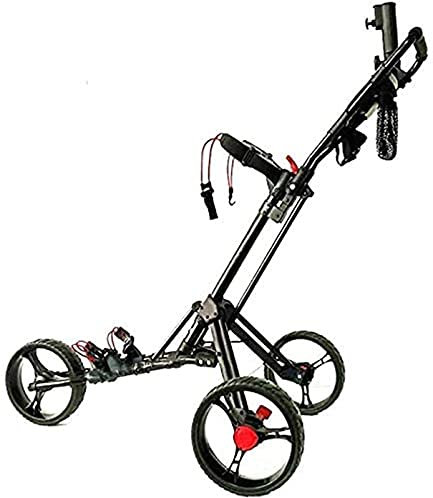 ZAANU Golf-Schiebewagen, Golf-Schiebewagen, 3 Räder, Faltbarer Handwagen, einfacher Schiebe- und Ziehwagen mit Regenschirm und Tee-Halter, schnelles Öffnen und Schließen, Golf-Schiebewag