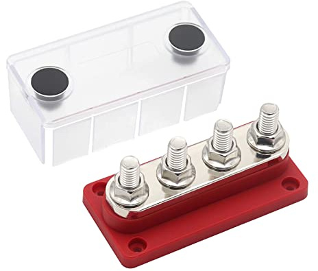 Blocchetto di distribuzione a binario da 300 A, polo, monopriga, blocco di distribuzione 4 x 3/8 48 V DC con copertura trasparente, per auto, camion, camper, navi, barche