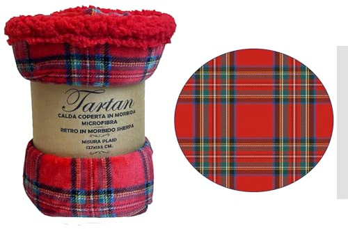 Home Tresor - Coperta Pile Scozzese Coperta Plaid Pelouche di Flanella Plaid Letto Singolo Caldo Super Morbido Invernale Doppio Strato Copriletto Fantasia Tartan Rosso - Una Piazza 150x200